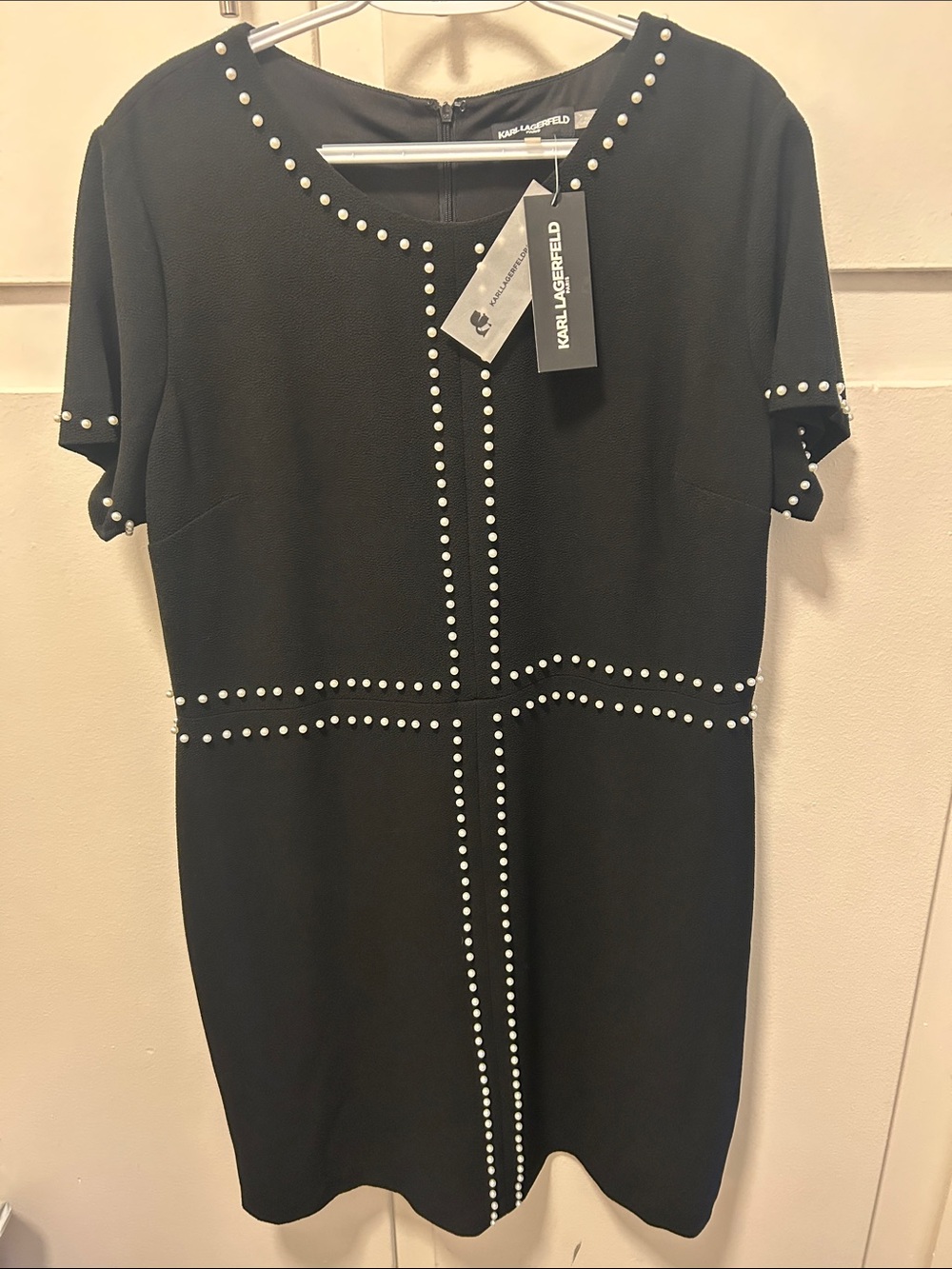 Karl Lagerfeld Black Mini Dress with pearl Stud Trim. PTP 22 size 16. NWT
38 L - Picture 3 of 10